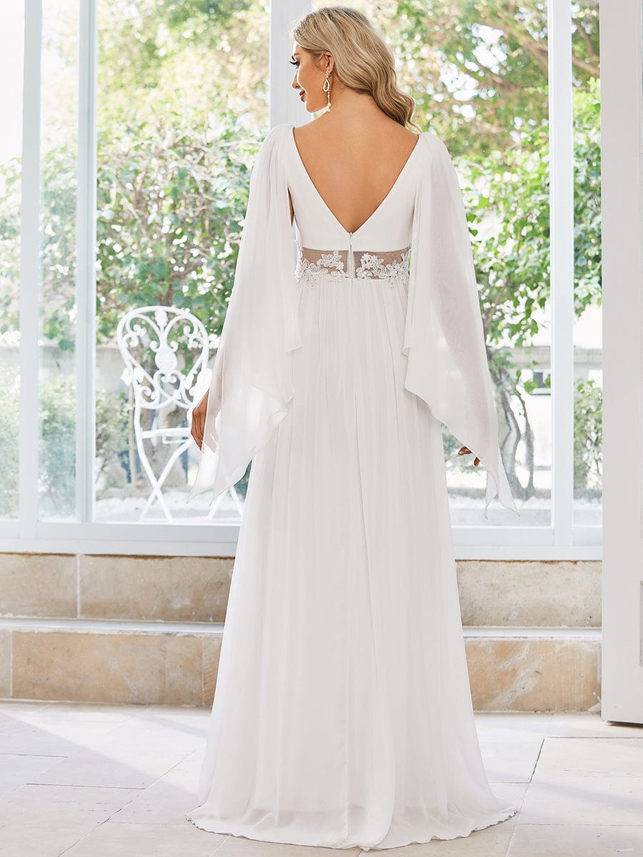 Illusion Lace V-Neck Cape Sleeves A-Line Wedding Dress #color_Cream