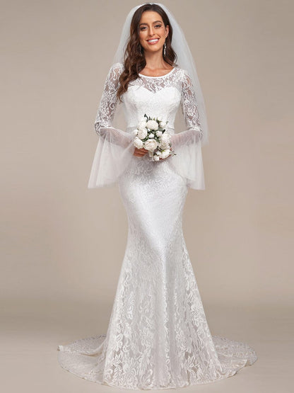 Custom Size Sweetheart Long Sleeve Lace Mermaid Wedding Dress #color_Cream