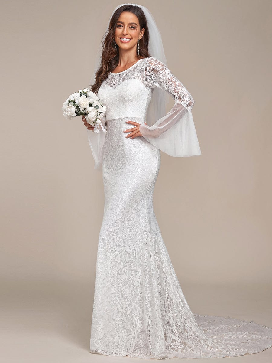 Custom Size Sweetheart Long Sleeve Lace Mermaid Wedding Dress #color_Cream