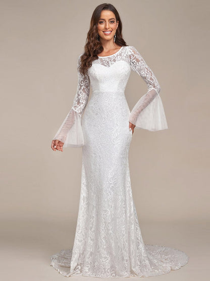 Sweetheart Long Bell Sleeve Mermaid Wedding Dress #color_Cream