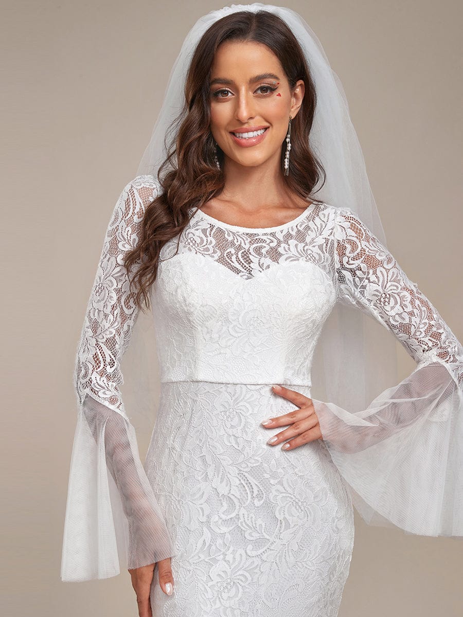 Sweetheart Long Bell Sleeve Mermaid Wedding Dress #color_Cream