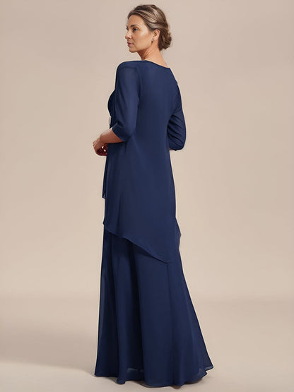 Two-Piece Square Neck Chiffon A-Line Mother of the Bride Dress? #color_Navy Blue