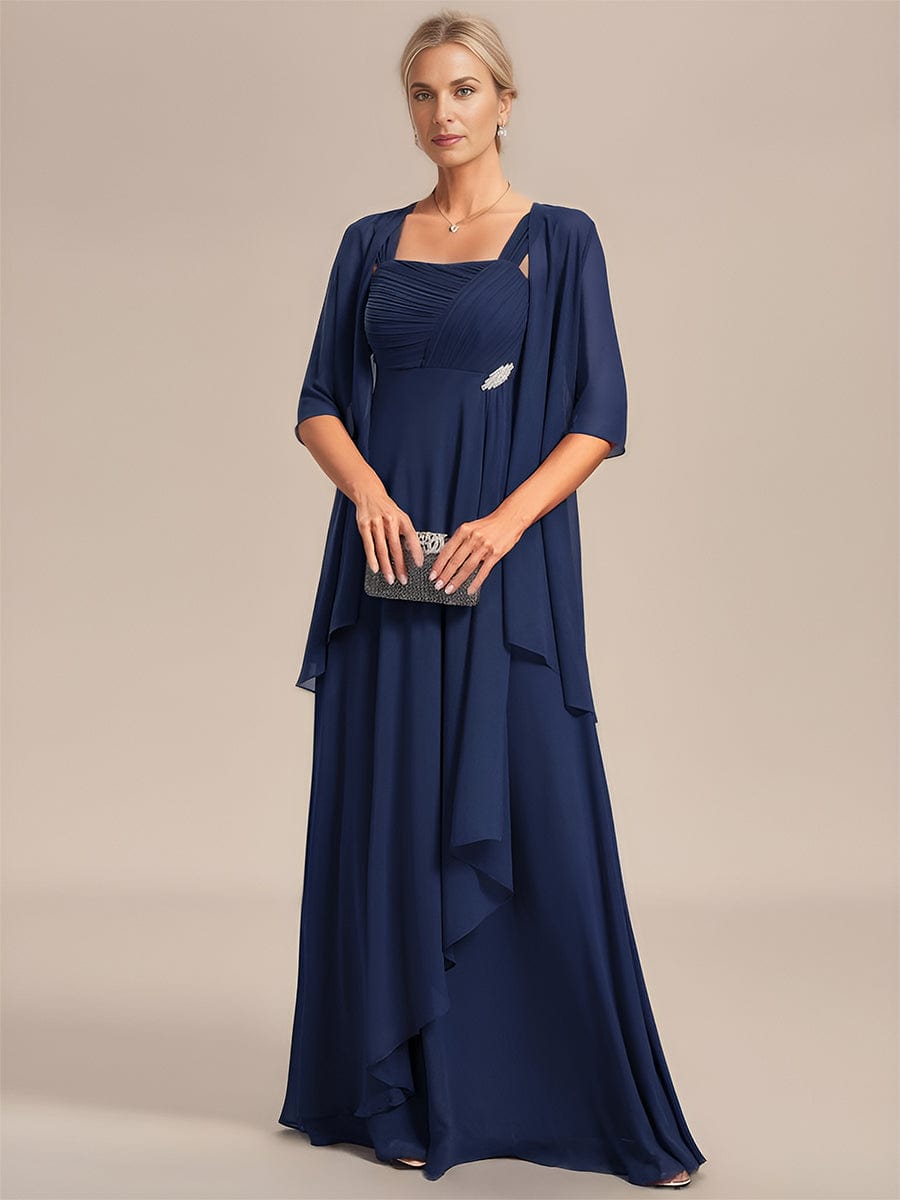 Two-Piece Square Neck Chiffon A-Line Mother of the Bride Dress? #color_Navy Blue