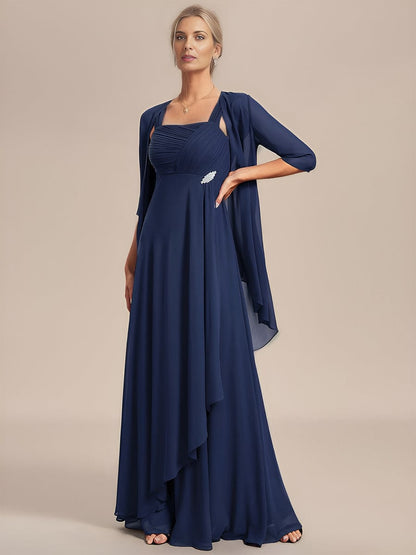 Two-Piece Square Neck Chiffon A-Line Mother of the Bride Dress? #color_Navy Blue