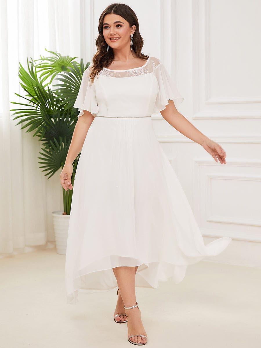 Women'S Casual Boat Neck A-Line Midi Dress With Irregular Hem #color_Cream