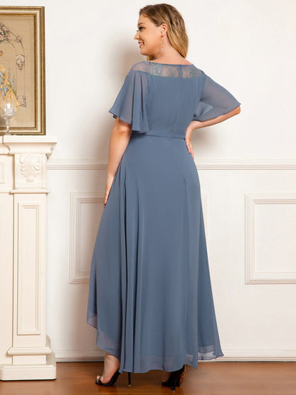 Chiffon Ruffle Sleeves Asymmetrical Hem Mother of the Bride Dress #color_Dusty Navy