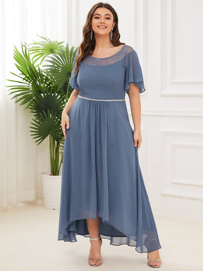 Women'S Casual Boat Neck A-Line Midi Dress With Irregular Hem #color_Dusty Navy