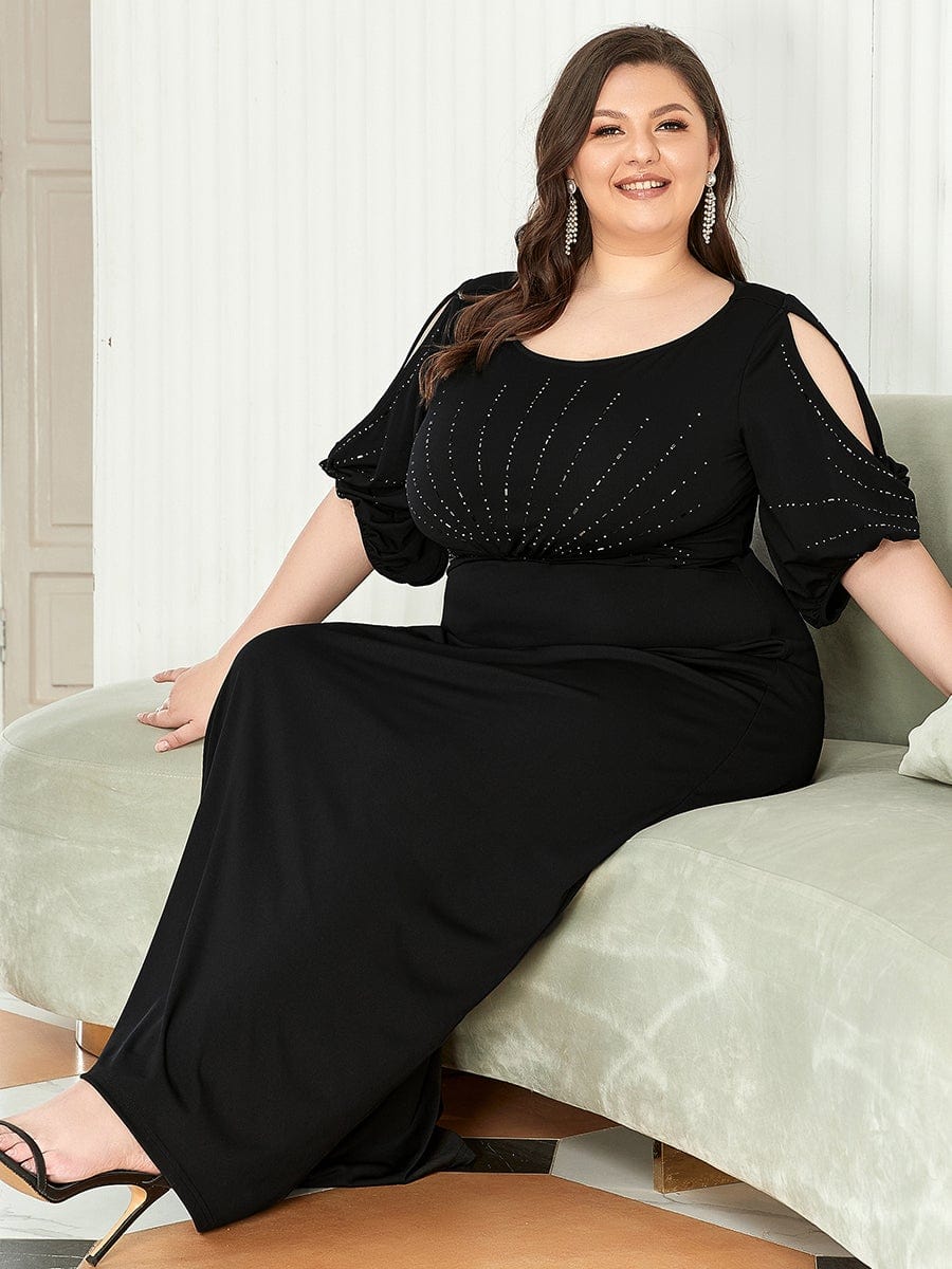 Simple Plus Size Bodycon Maxi Mermaid Formal Evening Dress #color_Black 