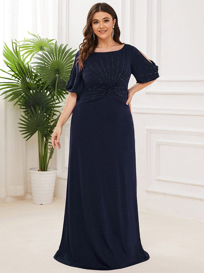 Simple Plus Size Bodycon Maxi Mermaid Formal Evening Dress #color_Navy Blue