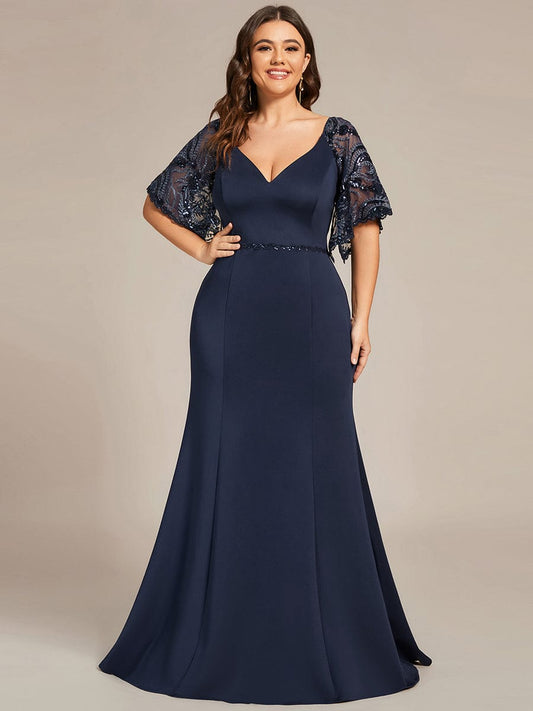 Custom Size V Neck Elegant Fishtail Evening Dress Long Formal Dresses #Color_Navy Blue