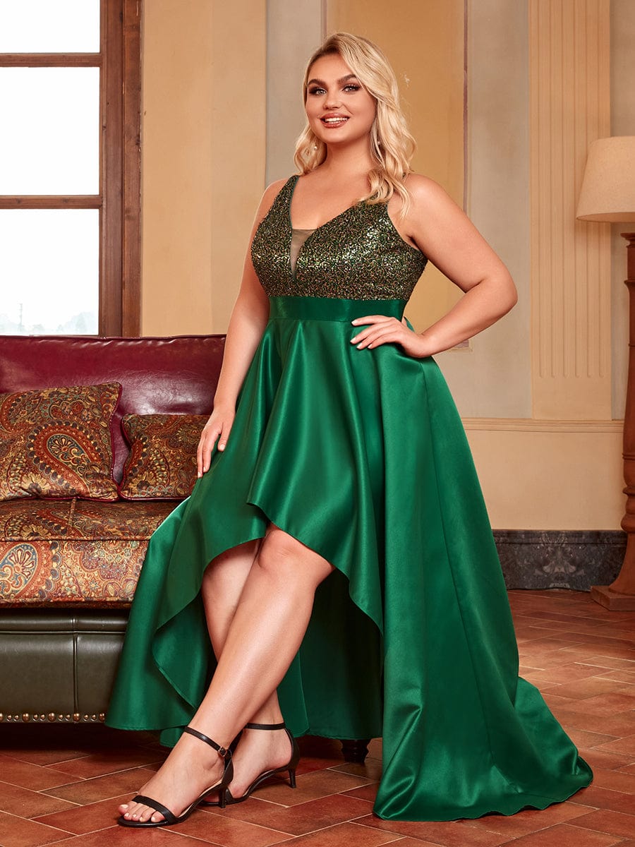 Custom Size Sparkly Bodice High Low Prom Dresses for Women #color_Dark Green