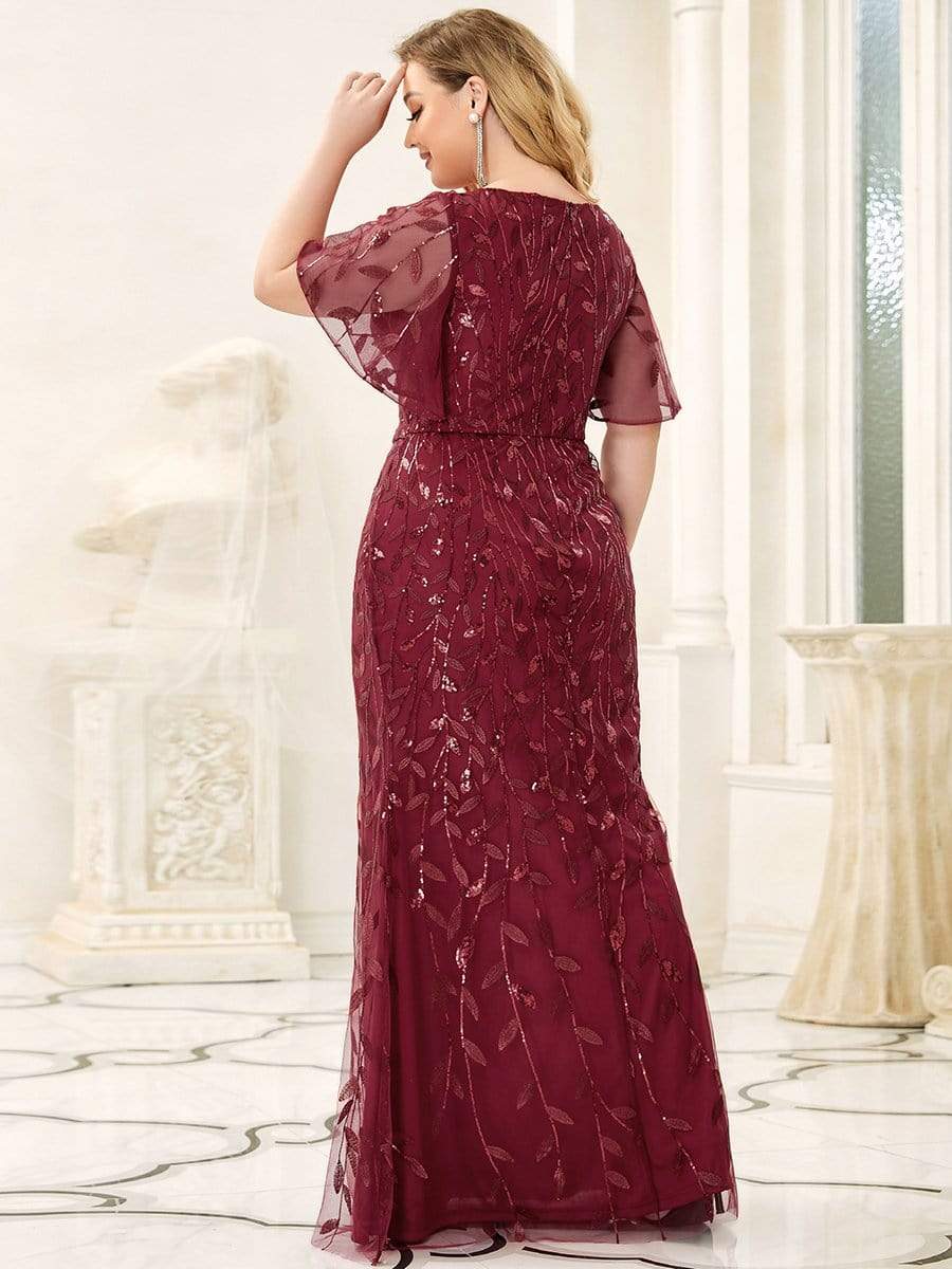 Plus Size Long Mermaid Formal Dresses for Weddings #color_Burgundy