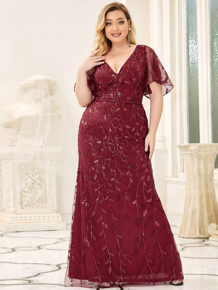 Plus Size Long Mermaid Formal Dresses for Weddings #color_Burgundy