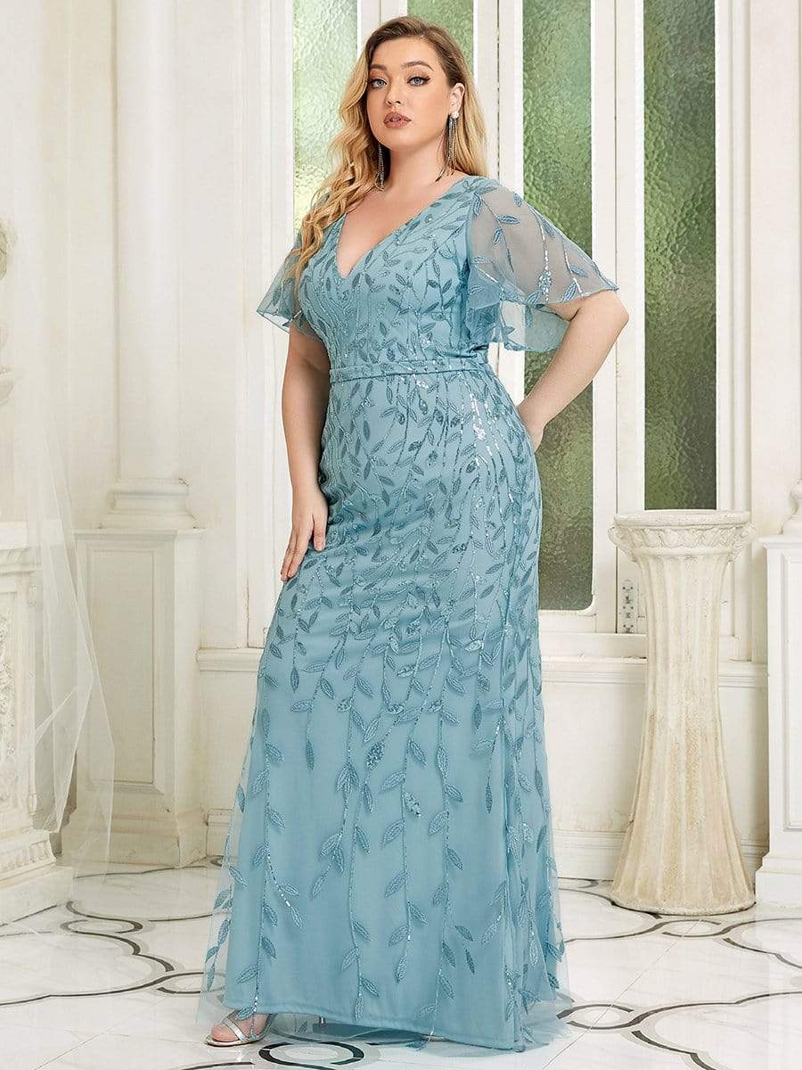 Plus Size Long Mermaid Formal Dresses for Weddings #color_Dusty Blue