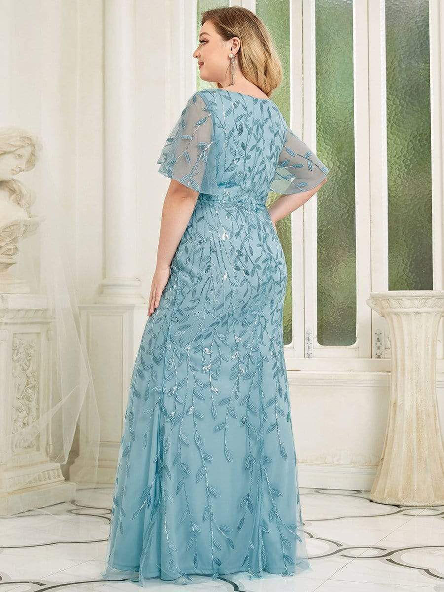 Plus Size Long Mermaid Formal Dresses for Weddings #color_Dusty Blue