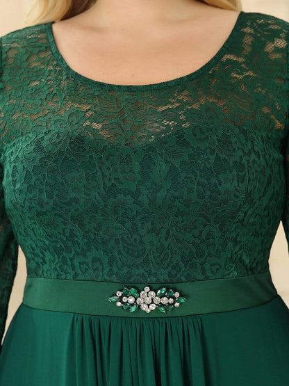 Classic Floral Lace Bridesmaid Dress with Long Sleeve #color_Dark Green 