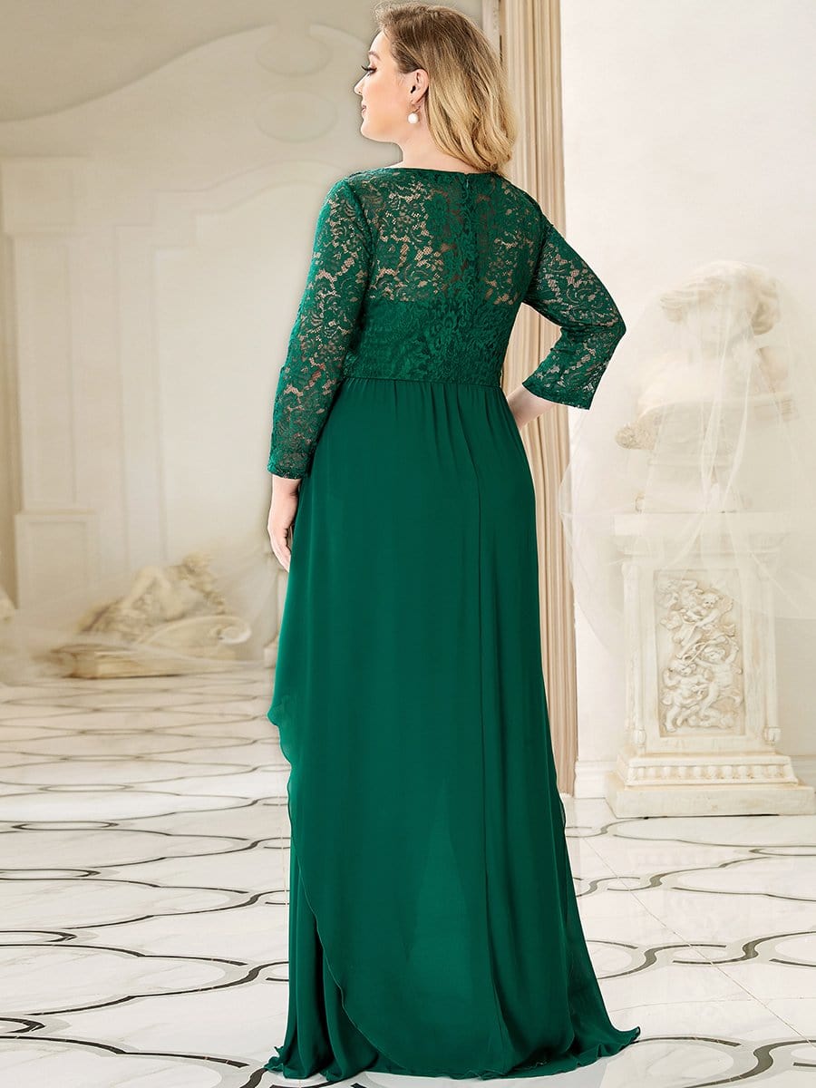 Classic Floral Lace Bridesmaid Dress with Long Sleeve #color_Dark Green 