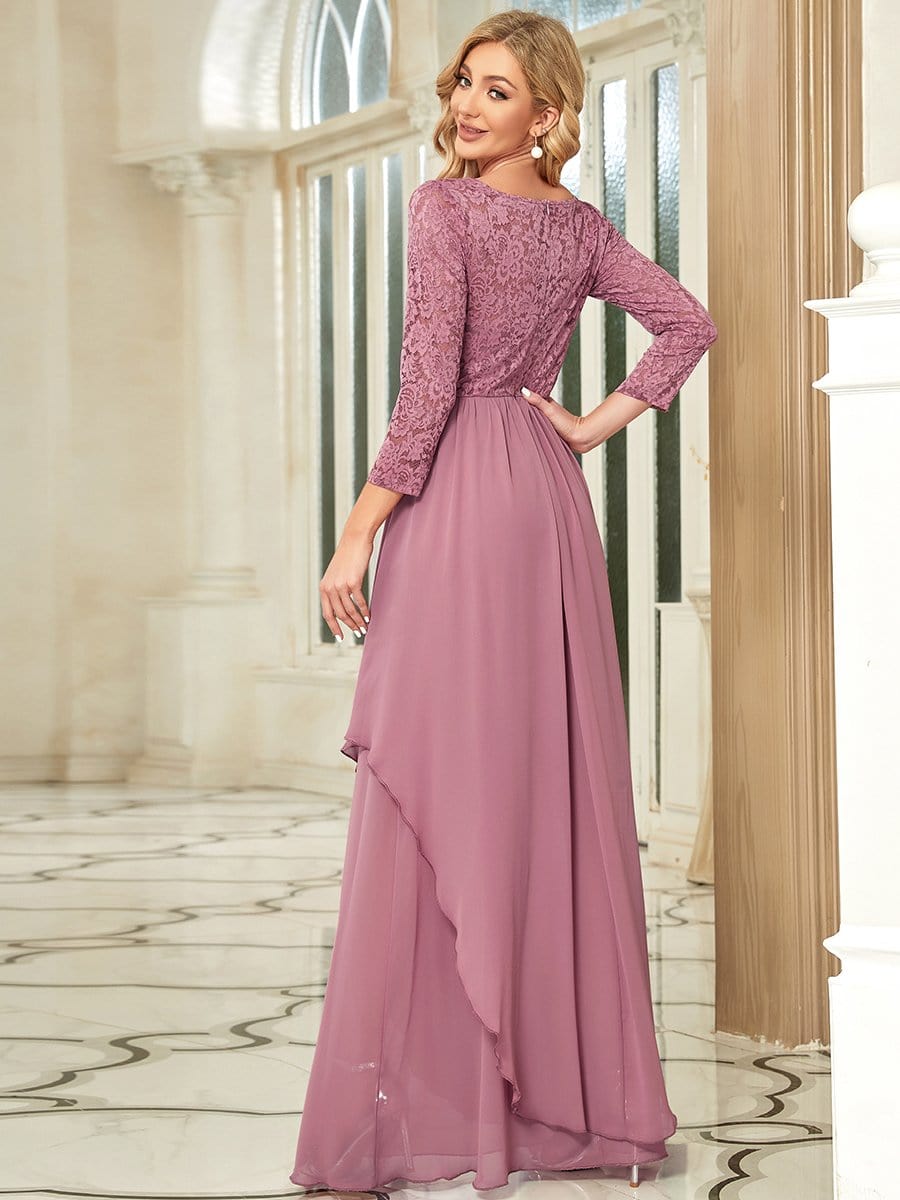 Classic Floral Lace Bridesmaid Dress with Long Sleeve #color_Purple Orchid 