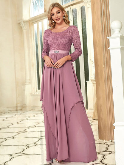 Classic Floral Lace Bridesmaid Dress with Long Sleeve #color_Purple Orchid 