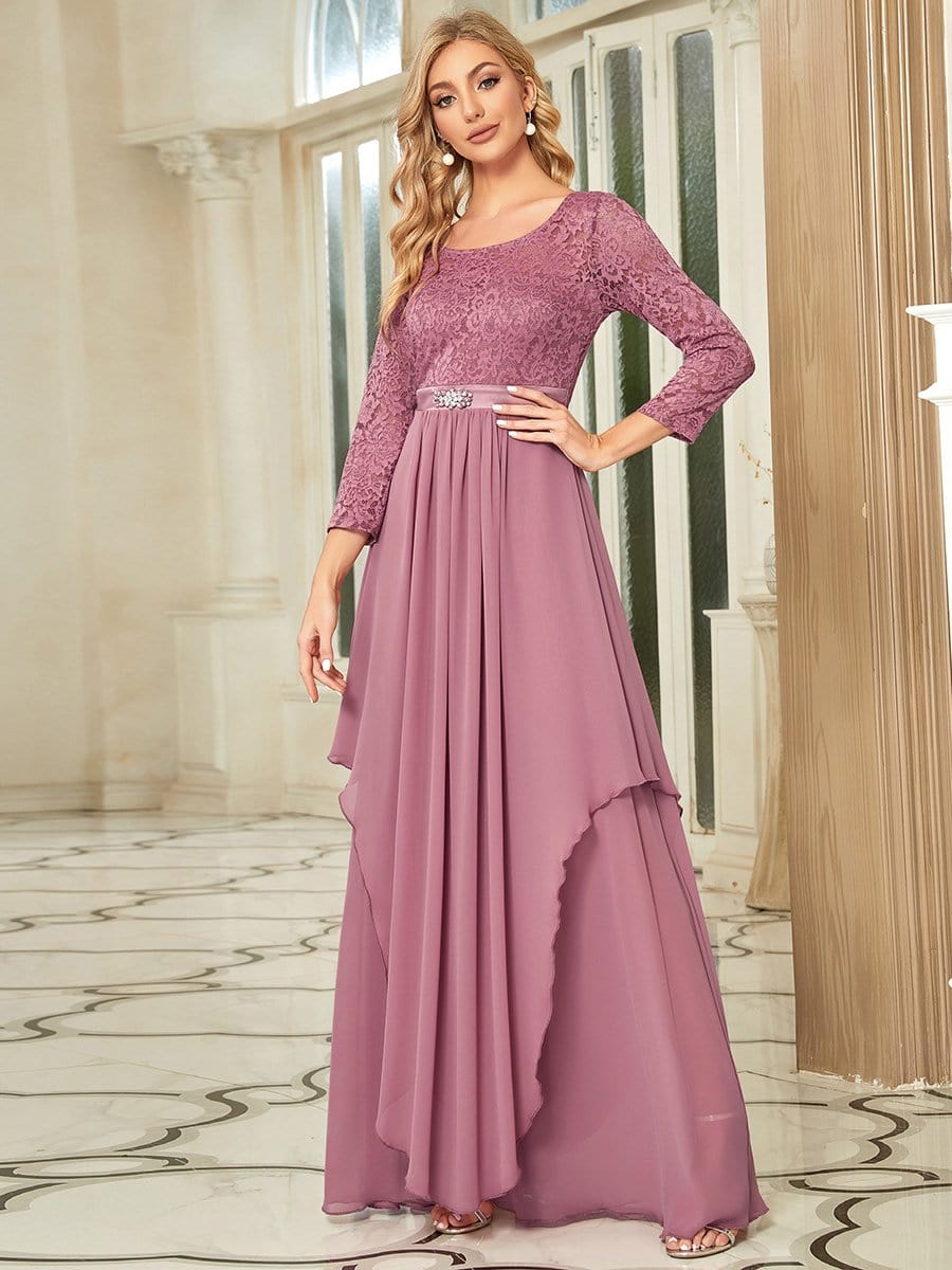 Classic Floral Lace Bridesmaid Dress with Long Sleeve #color_Purple Orchid 