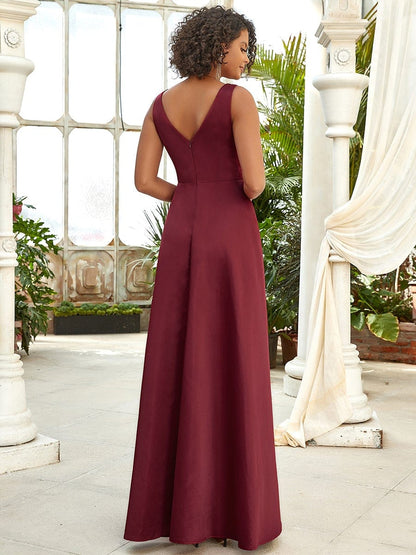 Women's V-Neck High Low Cocktail Party Dresses #color_Burgundy 