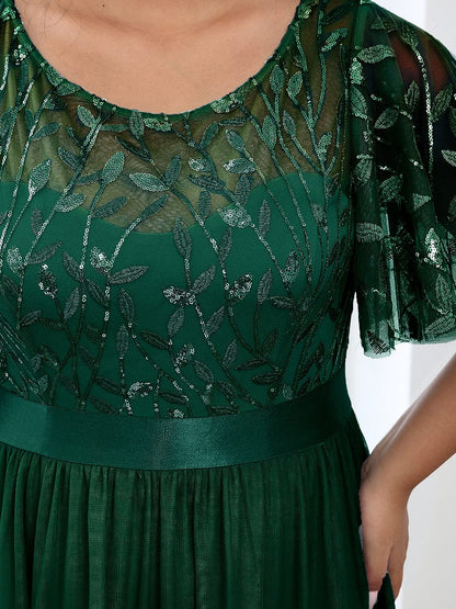 Plus Size Sequin Bodice Long Formal Evening Dresses #color_Dark Green