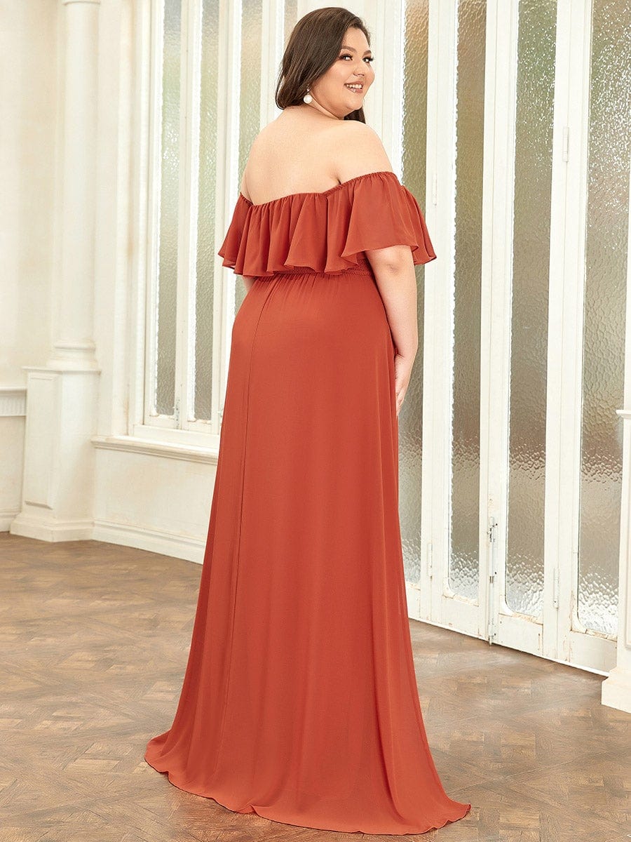 Plus Size Sexy Side Split Long Chiffon Formal Dresses #Color_Burnt Orange