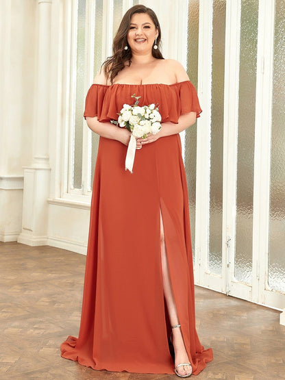 Plus Size Sexy Side Split Long Chiffon Formal Dresses #Color_Burnt Orange