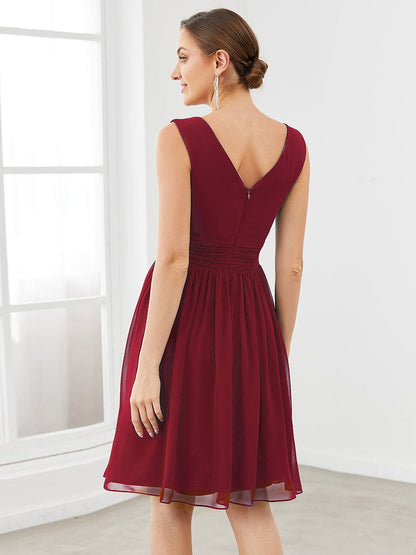 Women Sleeveless V Neck Short Bridesmaid Dress #color_Burgundy