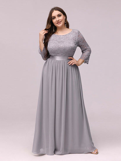 See-Through Floor Length Lace Evening Dress with Half Sleeve #color_Grey 