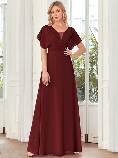 Women's A-Line Empire Waist Maxi Chiffon Evening Dress #color_Burgundy 