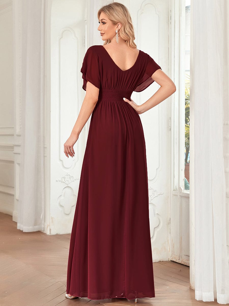 Women's A-Line Empire Waist Maxi Chiffon Evening Dress #color_Burgundy 