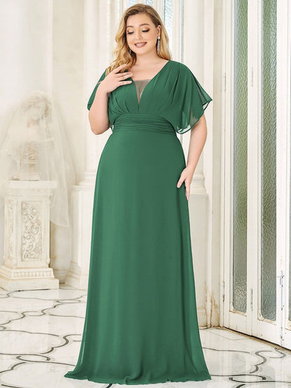 Custom Size Empire Waist Chiffon Formal Maxi Evening Dress #color_Green Bean 