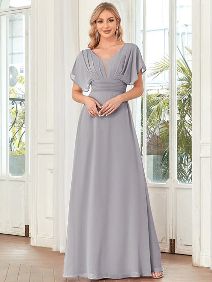 Women's A-Line Empire Waist Maxi Chiffon Evening Dress #color_Grey 