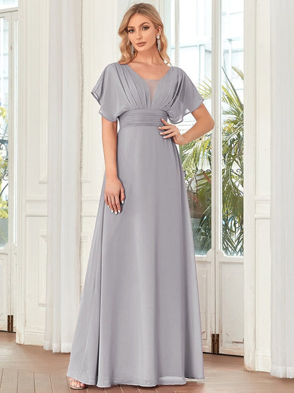 Women's A-Line Empire Waist Maxi Chiffon Evening Dress #color_Grey 