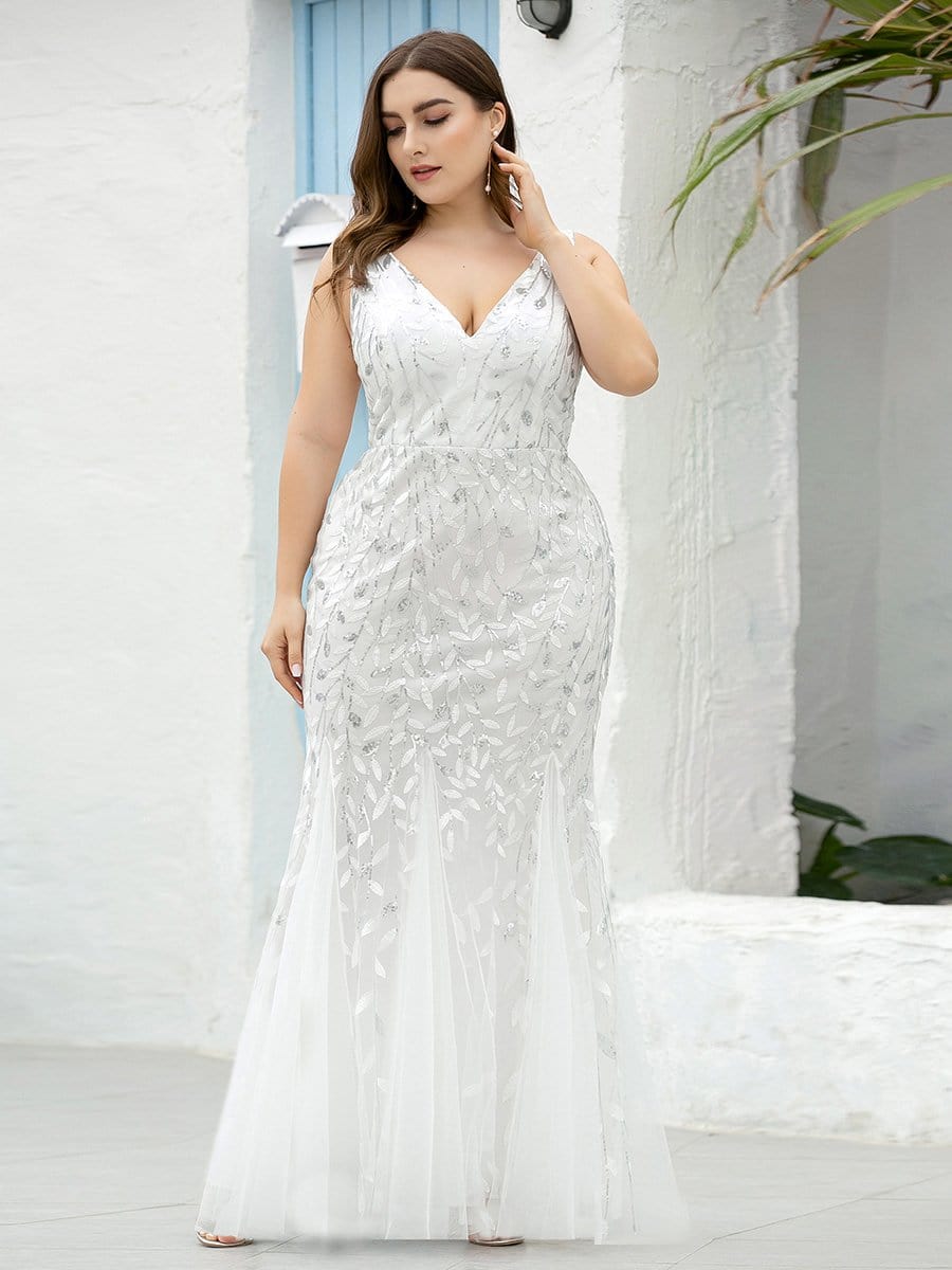 Plus Size Maxi Sequin Formal Dresses & Gowns #Color_White