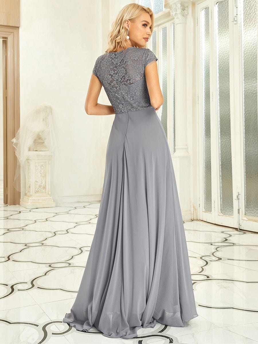 Sweetheart Floral Lace Cap Sleeve Wedding Guest Dress #color_Grey 