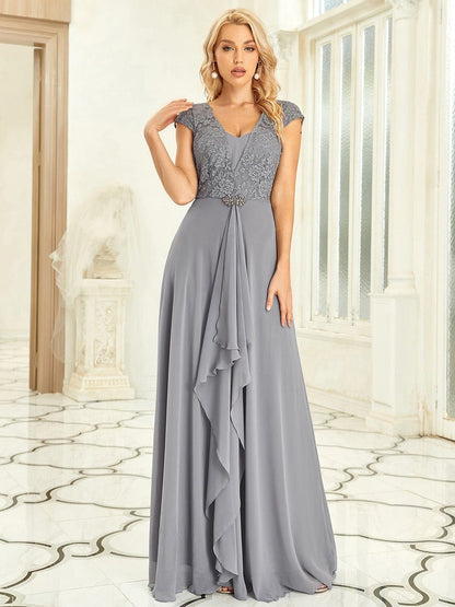 Sweetheart Floral Lace Cap Sleeve Wedding Guest Dress #color_Grey 