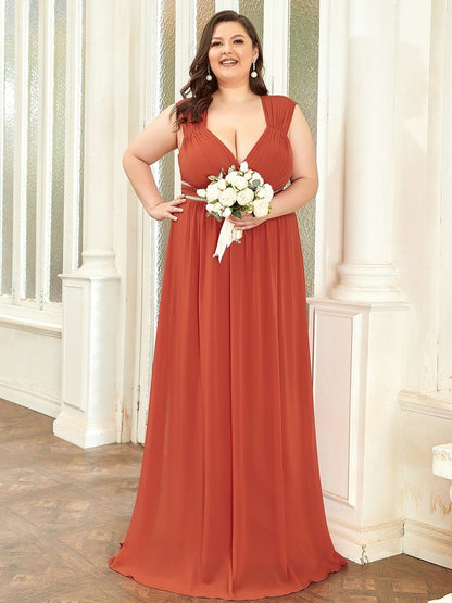 Plus Size Sleeveless Beaded Belt Chiffon Formal Summer Dresses #color_Burnt Orange 