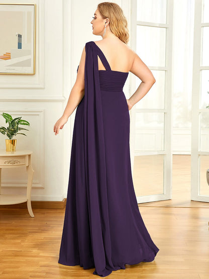 Plus Size Chiffon One Shoulder Formal Evening Dresses for Women #color_Dark Purple