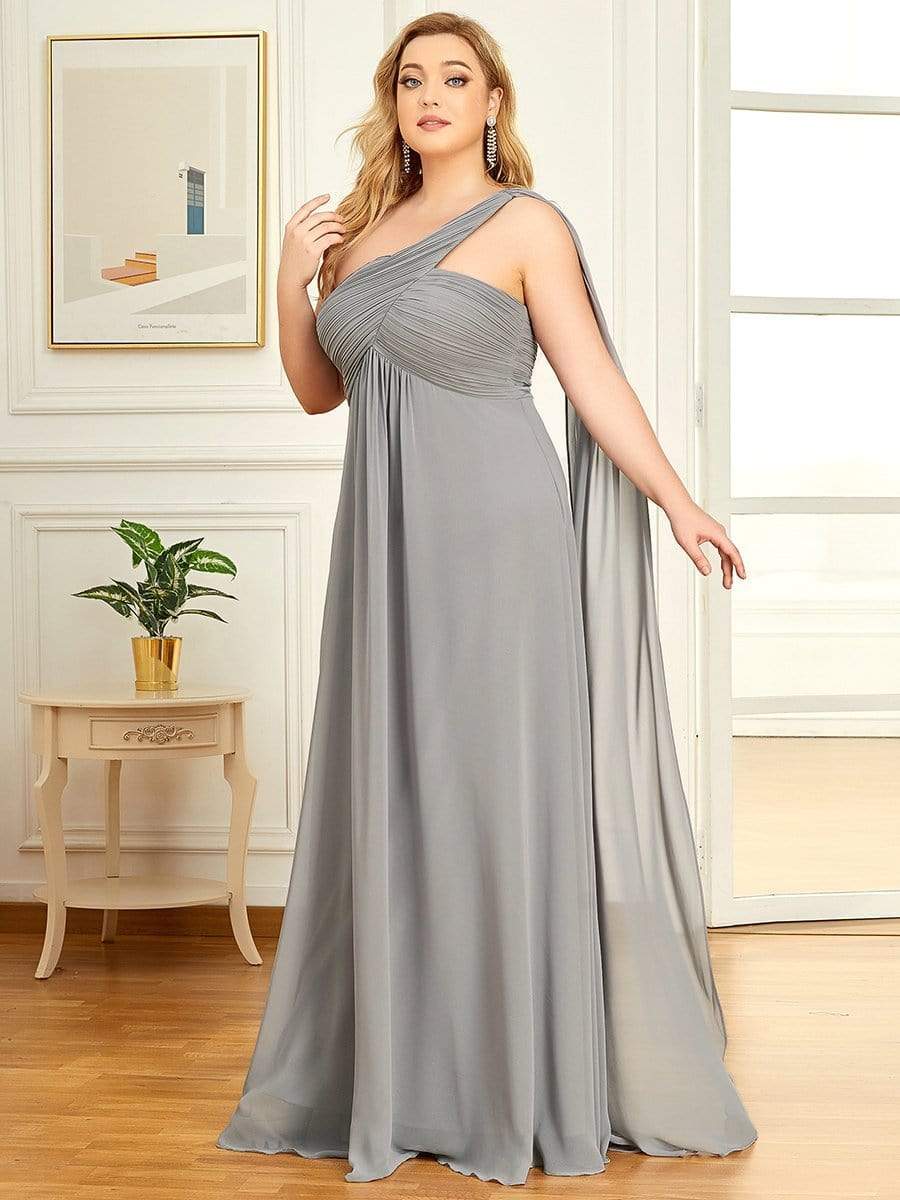 Plus Size Chiffon One Shoulder Formal Evening Dresses for Women #color_Grey 