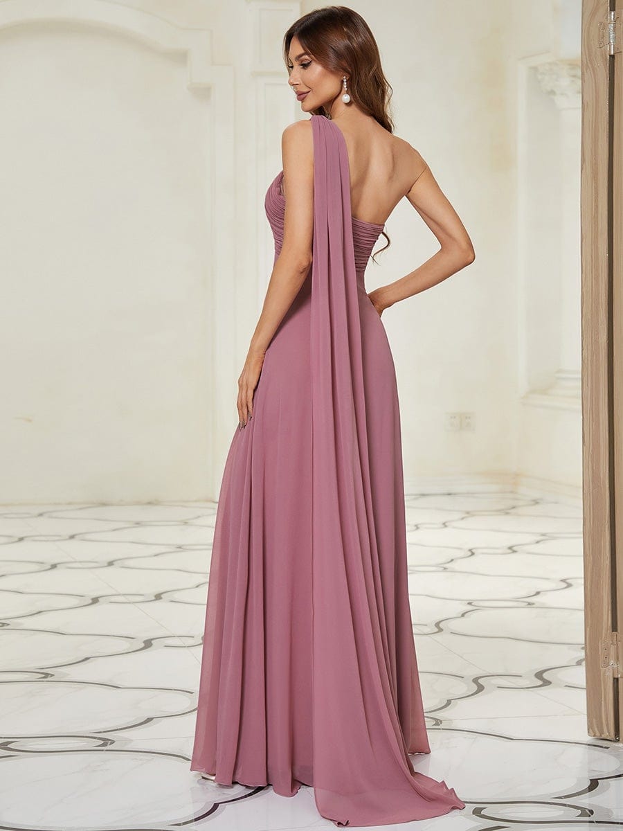 Pleated One Shoulder Long Chiffon Evening Dress #color_Purple Orchid 