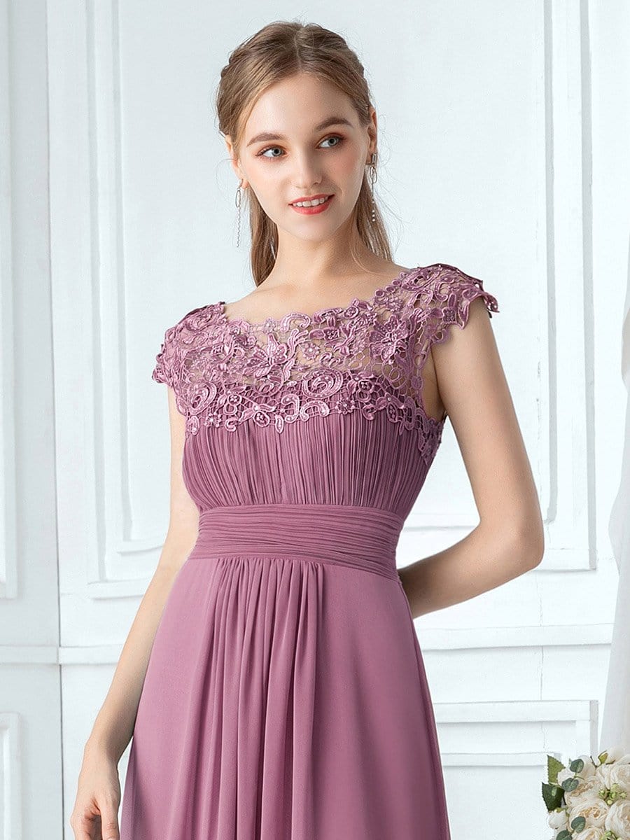 Elegant Lace Cap Sleeve Maxi Long Chiffon Bridesmaid Dress #color_Purple Orchid 