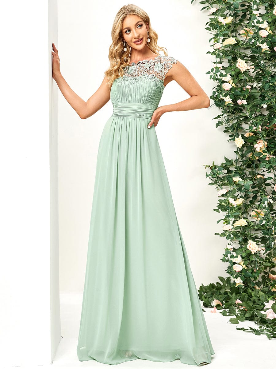 Classic Maxi Long Lace Cap Sleeve Bridesmaid Dress #color_Mint Green