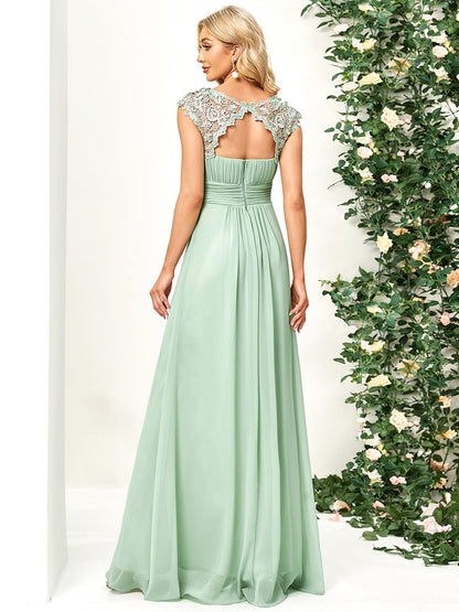 Classic Maxi Long Lace Cap Sleeve Bridesmaid Dress #color_Mint Green