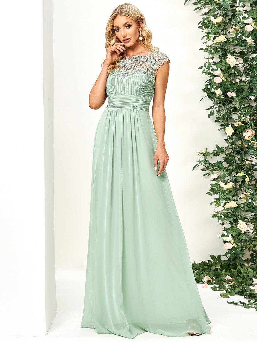 Classic Maxi Long Lace Cap Sleeve Bridesmaid Dress #color_Mint Green