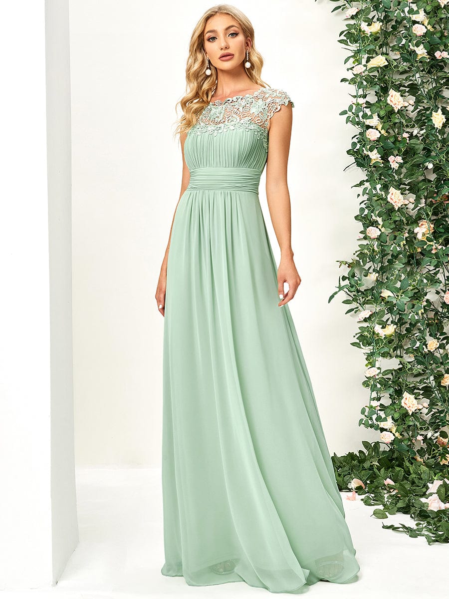 Classic Maxi Long Lace Cap Sleeve Bridesmaid Dress #color_Mint Green