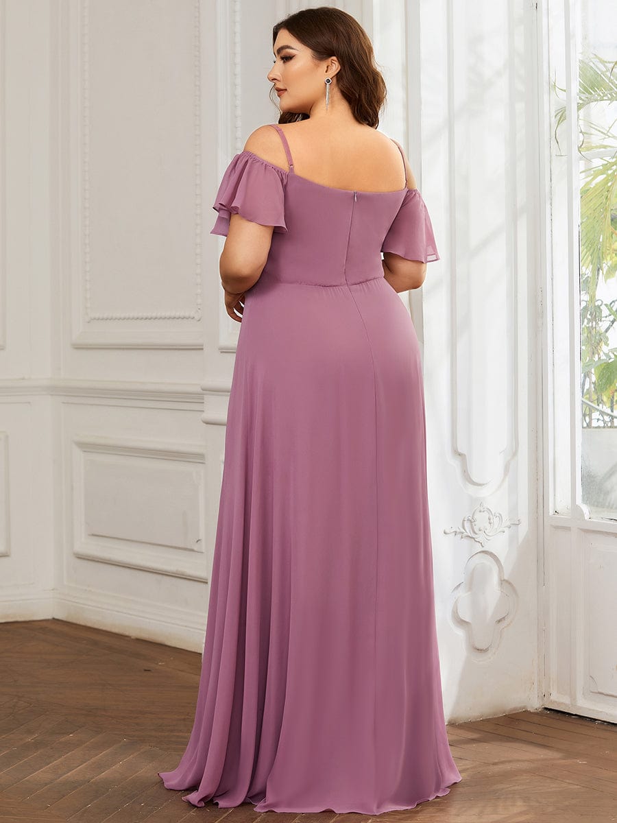 Stylish Cold Shoulder Flare Sleeves Flowy Bridesmaid Dress #color_Purple Orchid