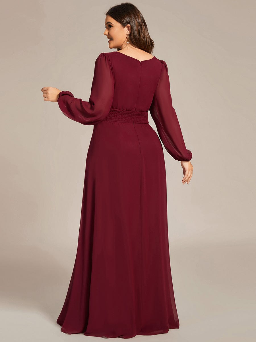 Custom Size See-Througth Puff Sleeve Chiffon Bridesmaid Dress #color_Burgundy