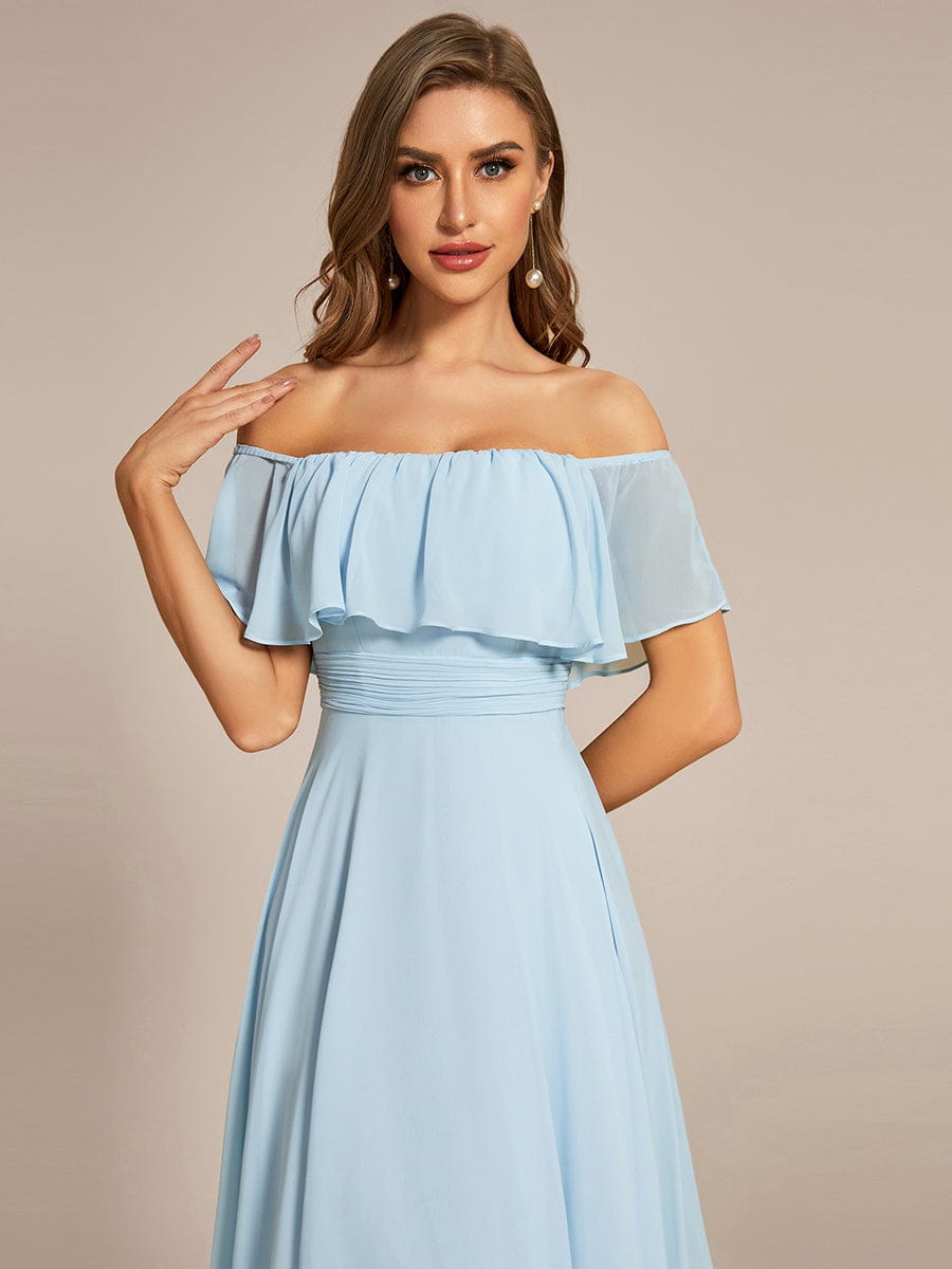 Elegant Chiffon High-Low Off The Shoulder Bridesmaid Dress #color_Sky Blue